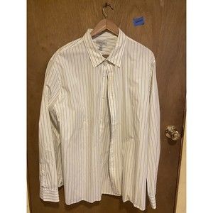 Calvin Klein Jeans XXL White Long Sleeve Button Down Shirt Stripped Blue/Yellow